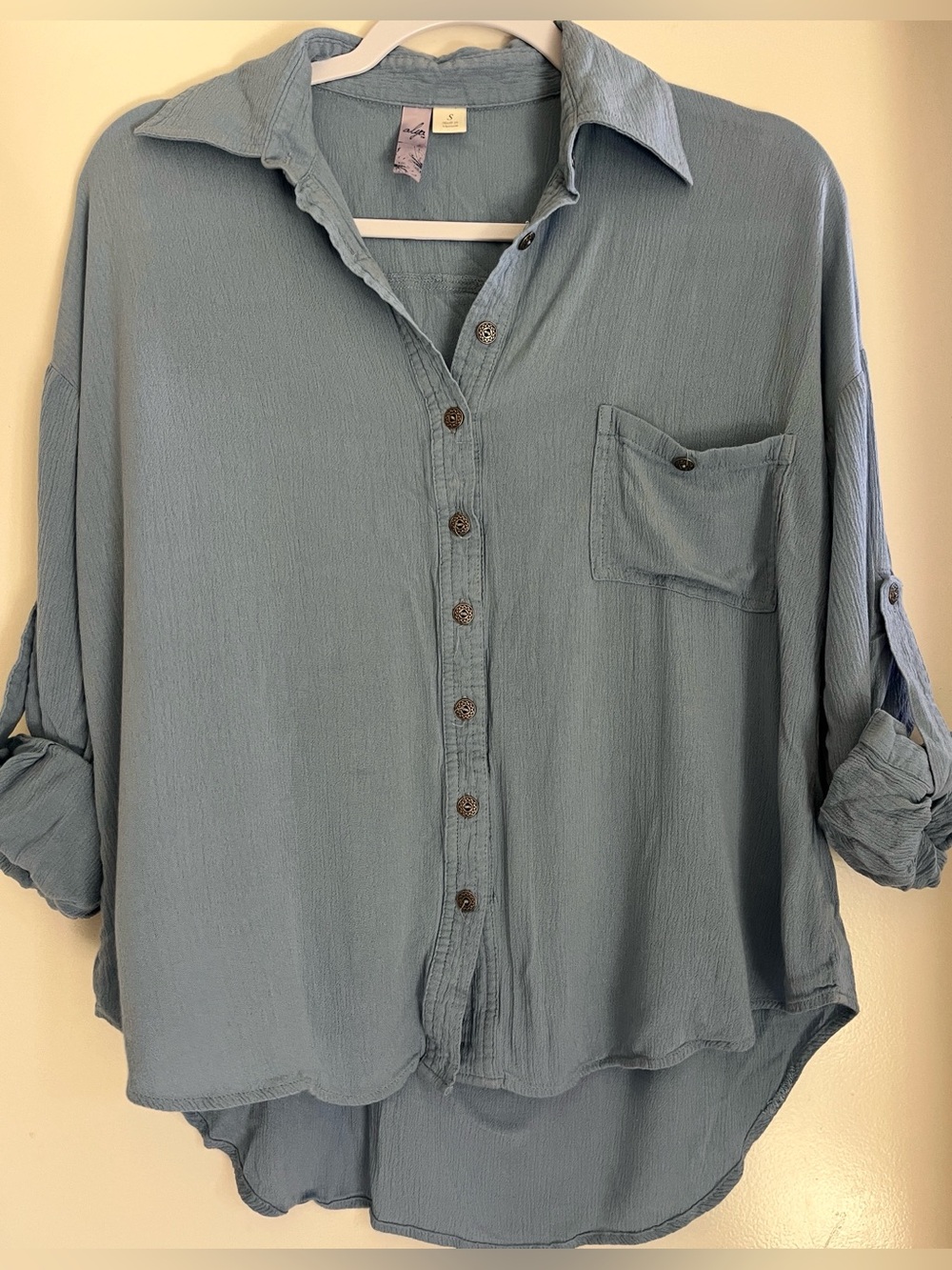Light Blue Button-Up Gauze Shirt 100% rayon S